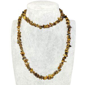 Long Vintage Golden-Brown Tigers Eye Chip Necklace Vintage 30 inches